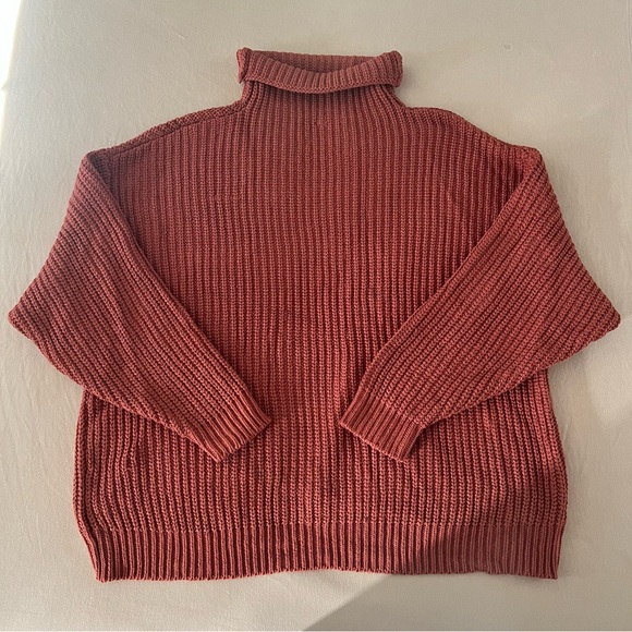 NWT Free People SWIM TOO DEEP Sweater Oversized Chunky Turtleneck  XL Tobacco - Picture 7 of 9